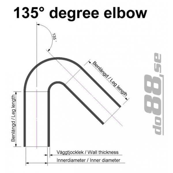 Silikonslang svart 135 grader 3,125'' (80mm) 